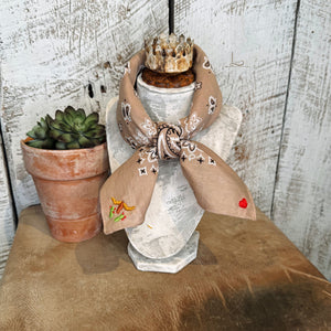 Embroidered Cattle Call Bandana in Tan