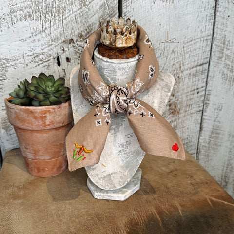 Embroidered Cattle Call Bandana in Tan