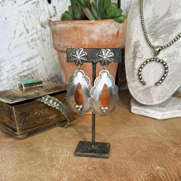 The Sterling Silver Concho Teardrop Earrings