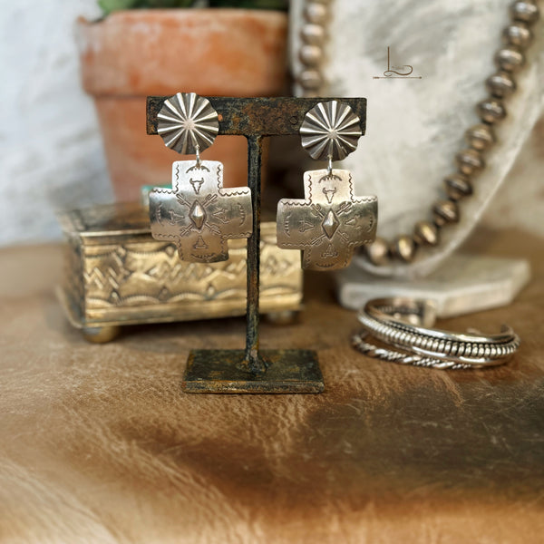 The Sterling Silver Cross Concho Earrings