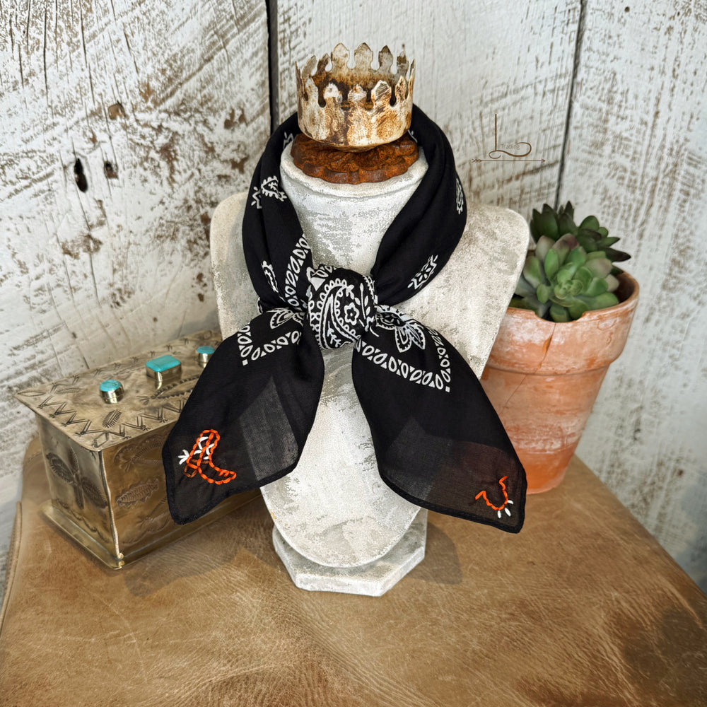 Embroidered Cowboy Bandana in Black
