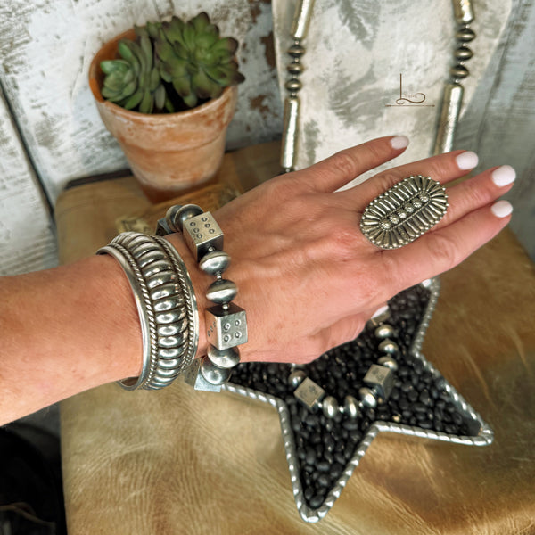 The Sterling Square Handstamped Pearl Bracelet ~Dice