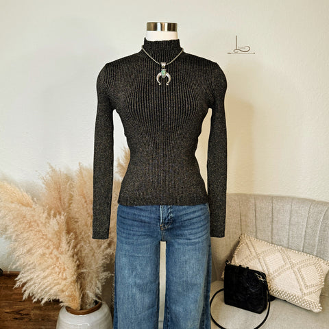 Fort Worth Nights Ribbed Mock Neck in Black