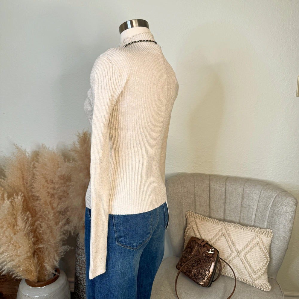 Fort Worth Nights Ribbed Mock Neck in Champagne