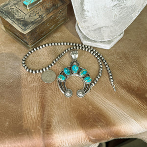 The Gallup Turquoise Naja Pendant with Sterling Silver Pearls Set