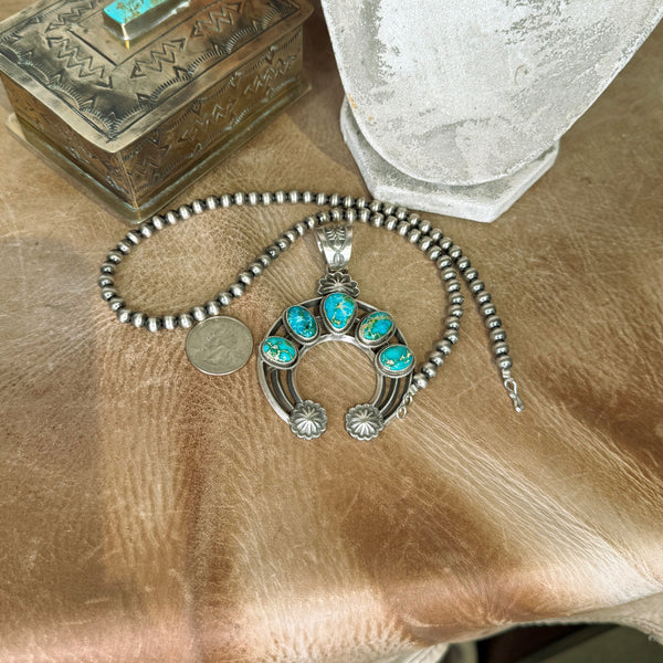 The Gallup Turquoise Naja Pendant with Sterling Silver Pearls Set