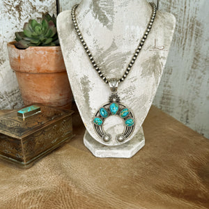 The Gallup Turquoise Naja Pendant with Sterling Silver Pearls Set