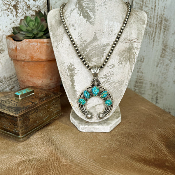 The Gallup Turquoise Naja Pendant with Sterling Silver Pearls Set