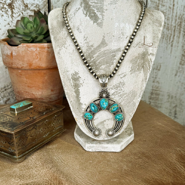 The Gallup Turquoise Naja Pendant with Sterling Silver Pearls Set