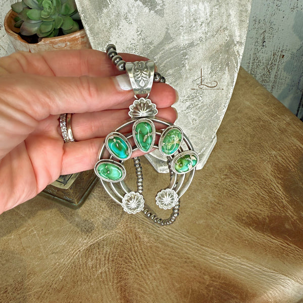 The Gallup Turquoise Naja Pendant with Sterling Silver Pearls Set