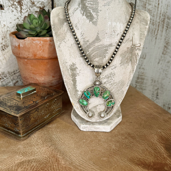 The Gallup Turquoise Naja Pendant with Sterling Silver Pearls Set