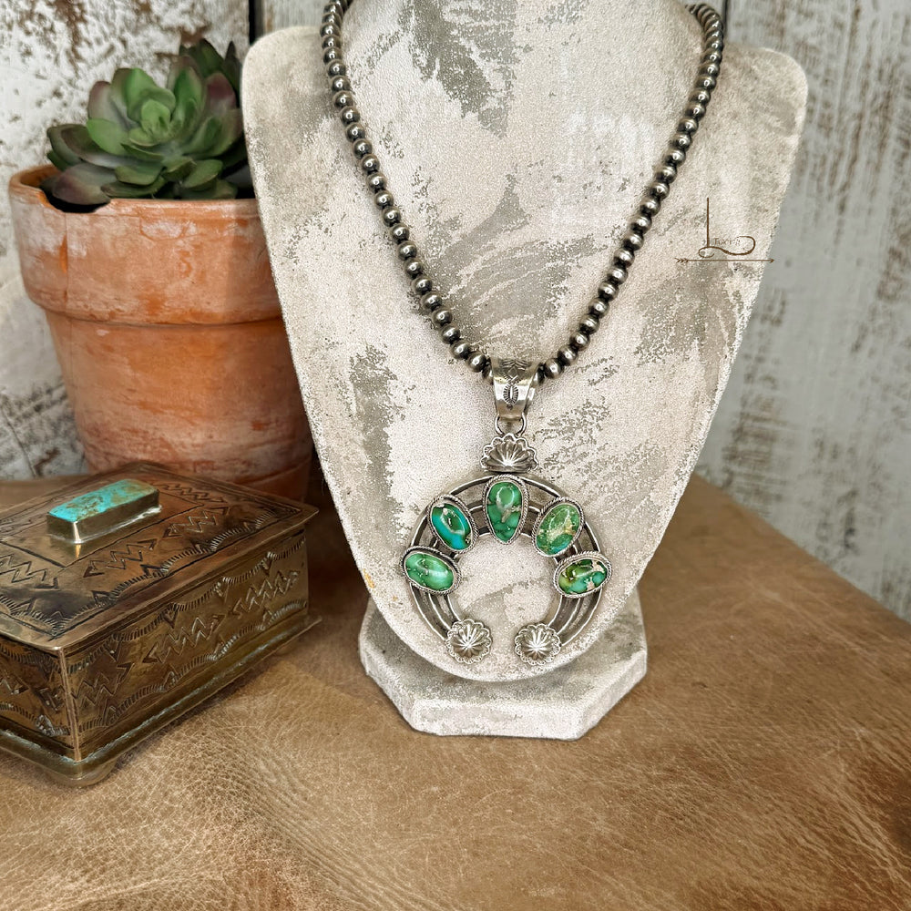 The Gallup Turquoise Naja Pendant with Sterling Silver Pearls Set