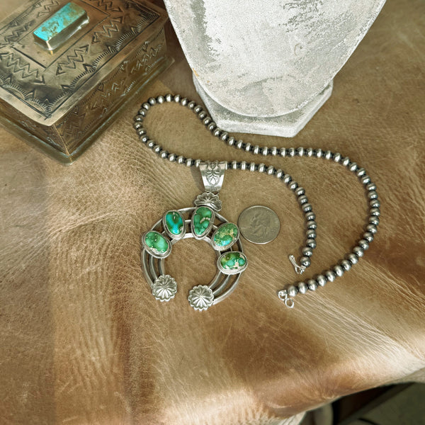 The Gallup Turquoise Naja Pendant with Sterling Silver Pearls Set