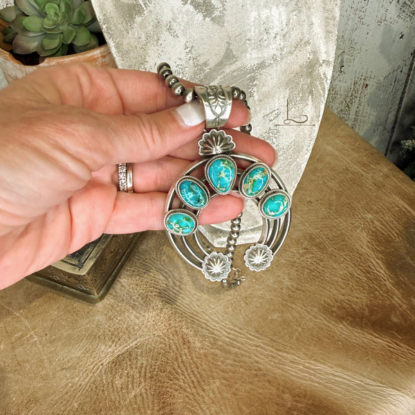 The Gallup Turquoise Naja Pendant with Sterling Silver Pearls Set