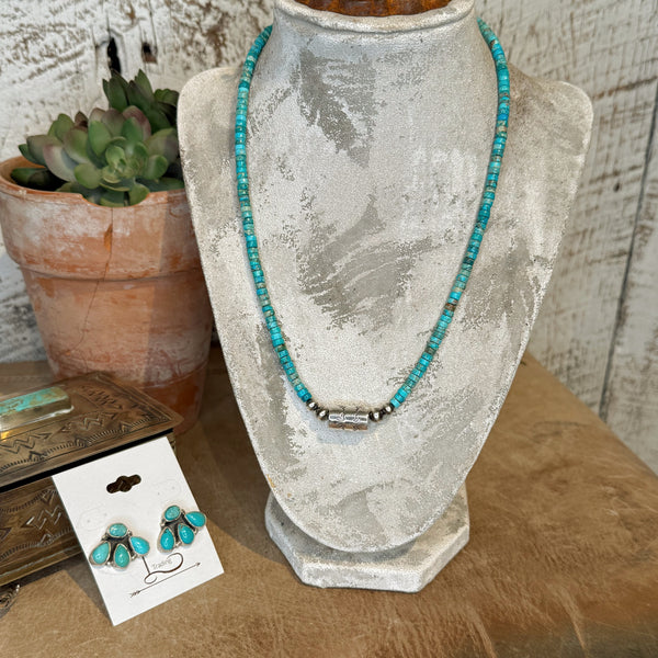Heishi Turquoise & Sterling Silver Barrel Pearl Necklace