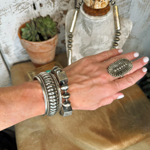 The Sterling Square Handstamped Pearl Bracelet ~ Horse, Longhorn & Cactus