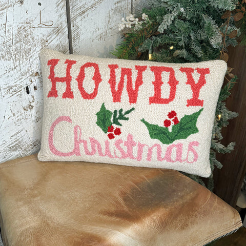 HOWDY Christmas ~ Wool Hooked Accent Pillow
