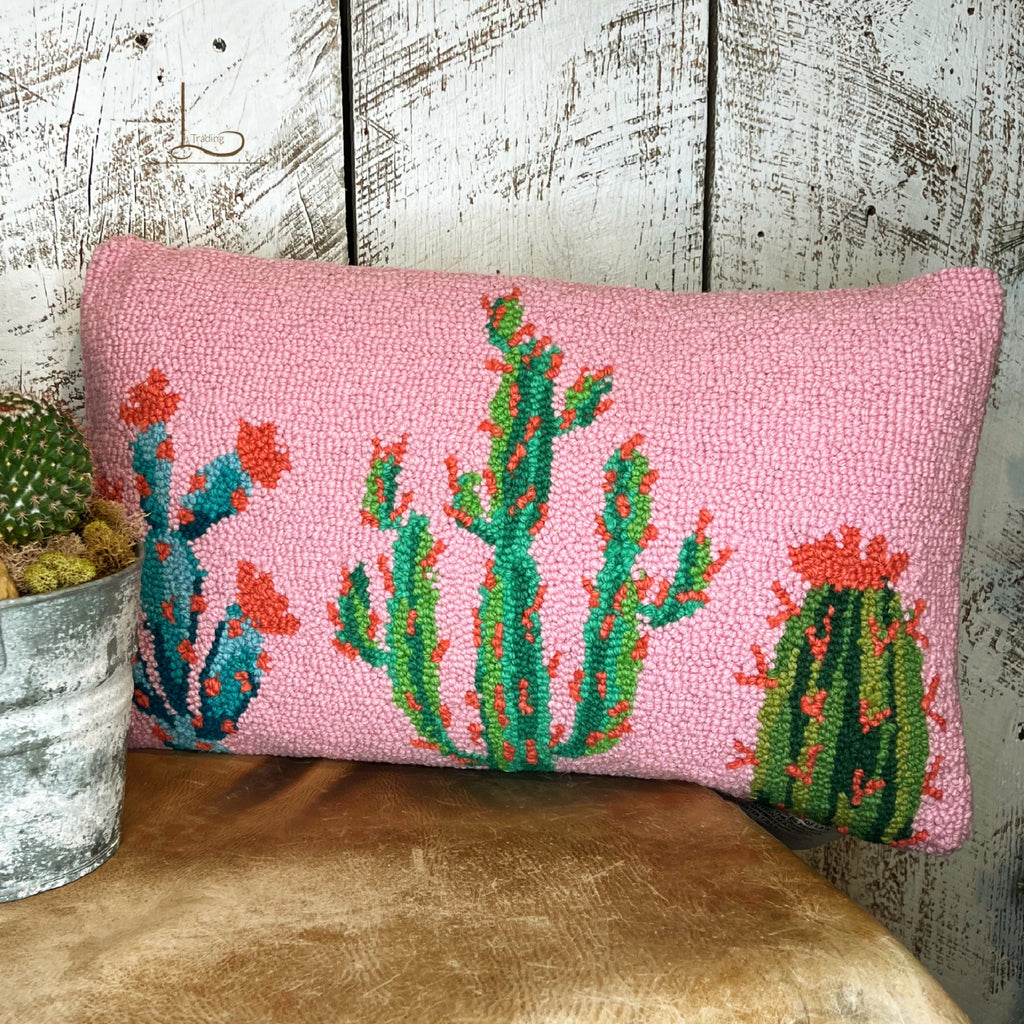The Floral Cactus ~ Wool Hooked Pillow
