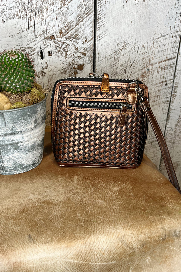 The Catalina Tooled Leather Crossbody in Bronze