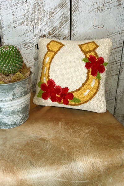 The Lucky Horseshoe ~ Wool Hooked Pillow