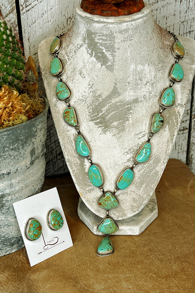 Kingman Turquoise Lariat Necklace & Earrings