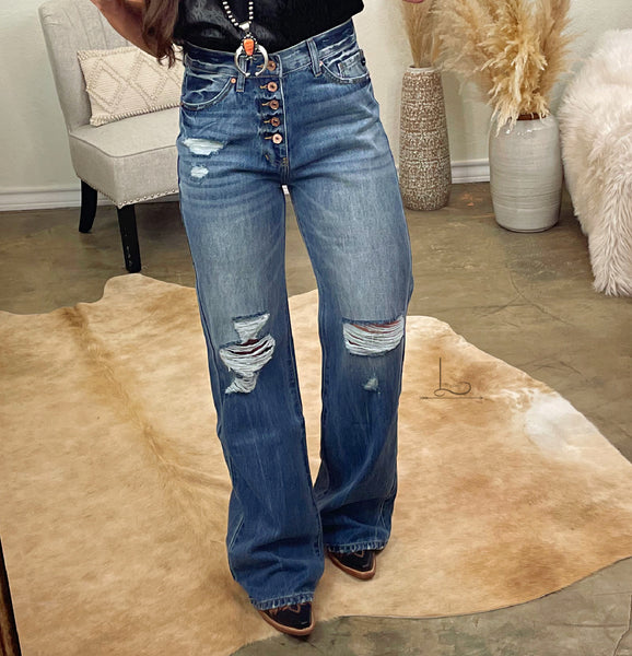 The Josey ~ Distressed Wide Leg Jeans