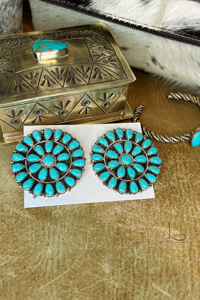 Grande Turquoise Cluster Earrings - Blue/Green Turquoise