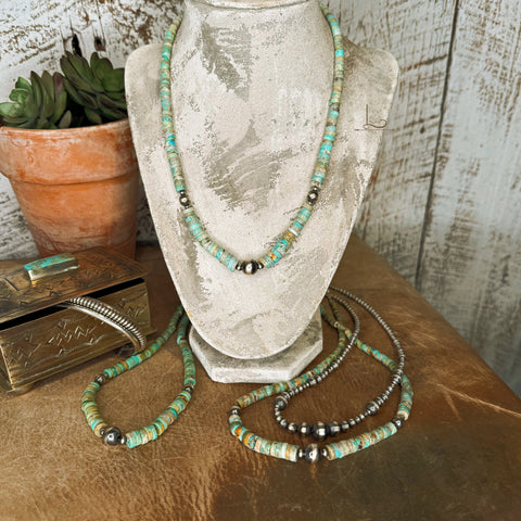 The Graduated Kingman Turquoise & Sterling Silver Pearl Necklace