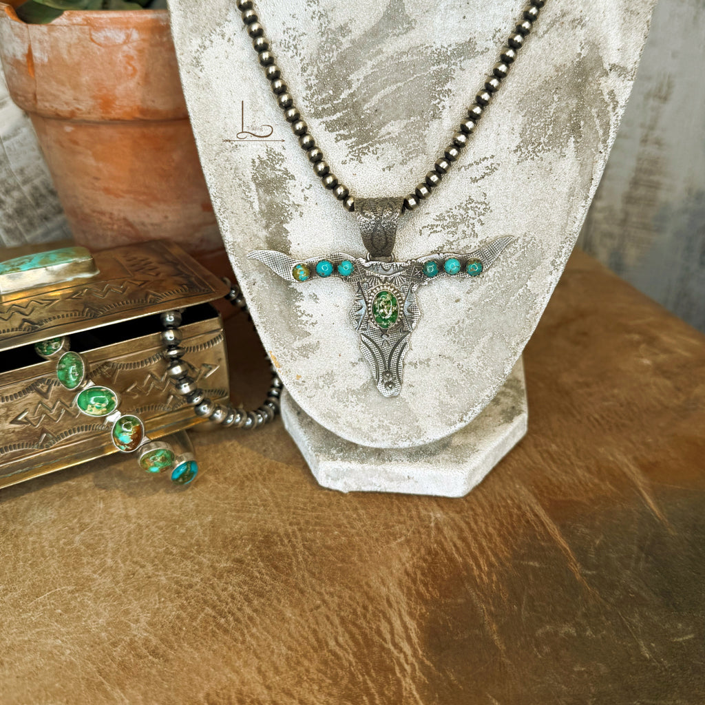 The Sterling Silver Sonoran Turquoise Longhorn Pendant
