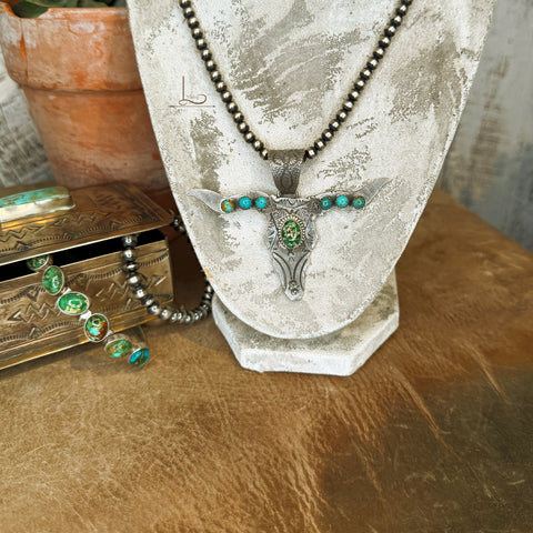 The Sterling Silver Sonoran Turquoise Longhorn Pendant