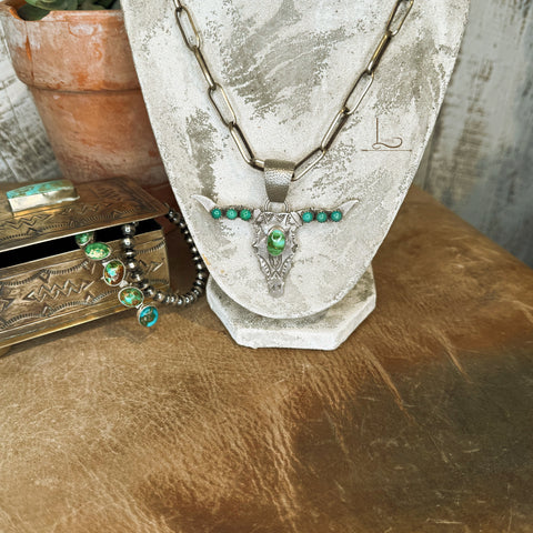 The Sterling Silver Sonoran Turquoise Longhorn Pendant