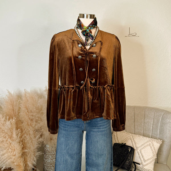The Lockhart Brown Velvet Peplum Top