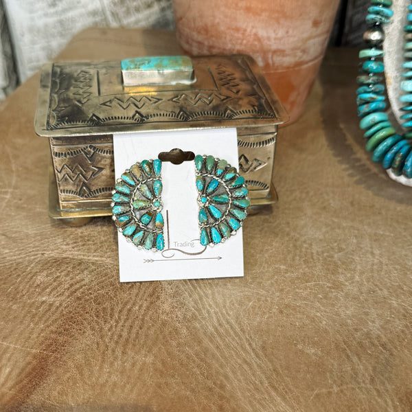 Verde Turquoise Media Half Cluster Earrings