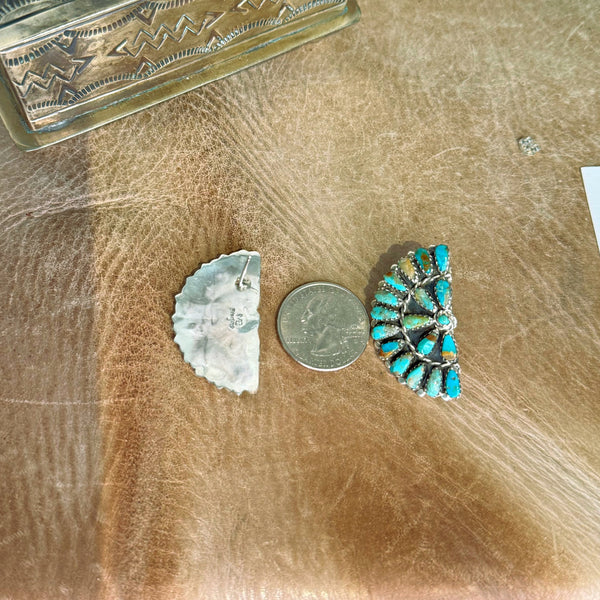 Verde Turquoise Media Half Cluster Earrings