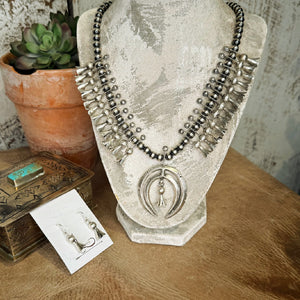 The Mini Sterling Silver Squash Blossom Necklace with earrings