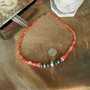 The Deep Orange Spiny & Sterling Silver Pearl Necklace