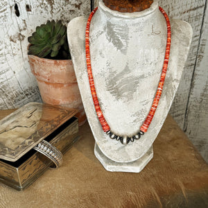 The Deep Orange Spiny & Sterling Silver Pearl Necklace