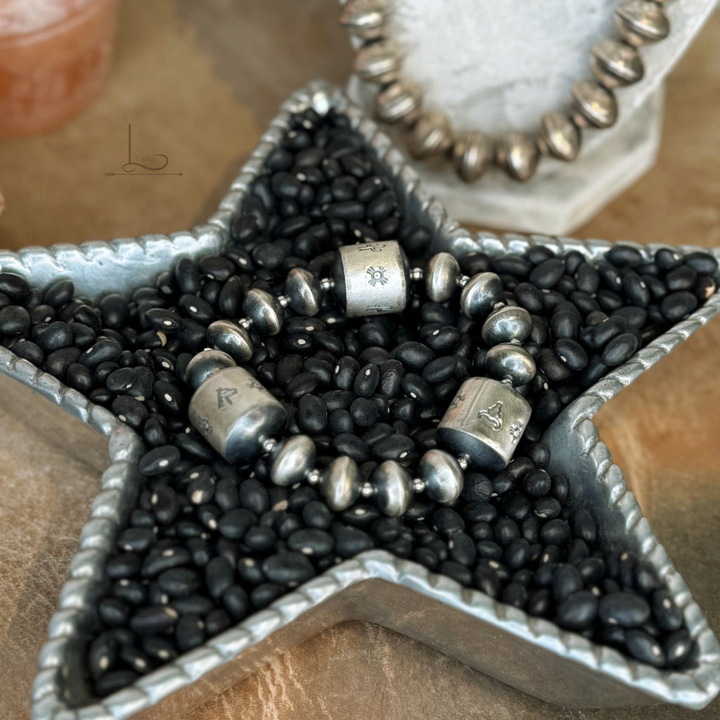 The Sterling Silver Handstamped Barrel Pearl Bracelet ~ Horse, Longhorn & Cactus