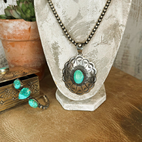 Grande Sterling Silver & Sonoran Turquoise Concho Pendant