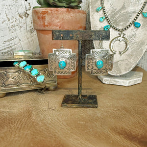 The Turquoise and Sterling Silver Cross Concho Earrings