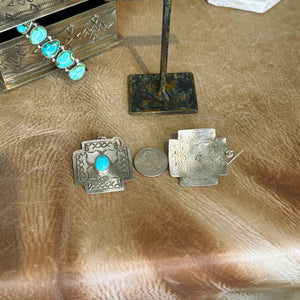 The Turquoise and Sterling Silver Cross Concho Earrings