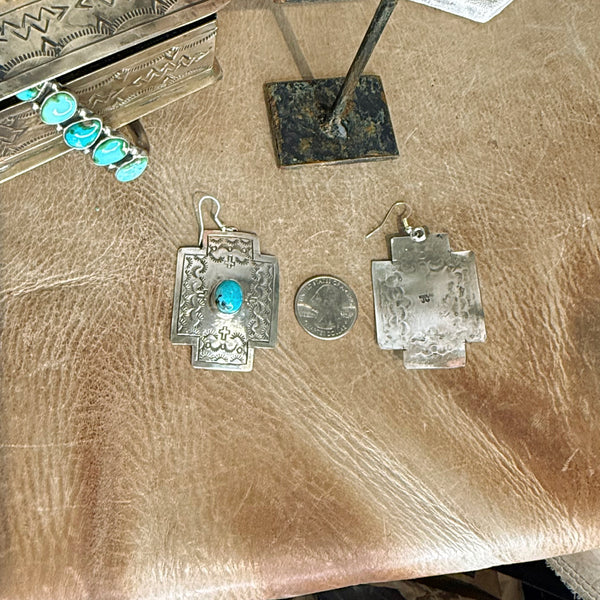 The Turquoise and Sterling Silver Cross Concho Earrings