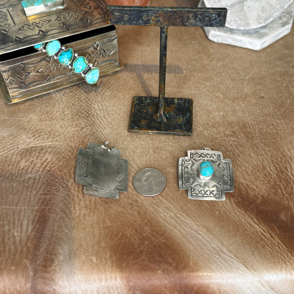 The Turquoise and Sterling Silver Cross Concho Earrings