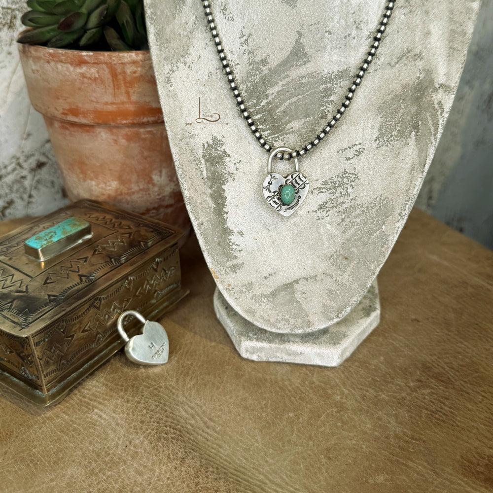 The Turquoise & Sterling Stamped Heart Charm Pendant