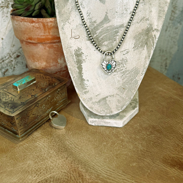The Turquoise & Sterling Stamped Heart Charm Pendant