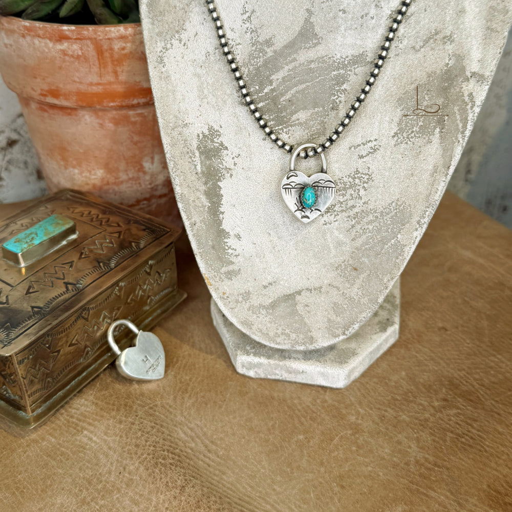 The Turquoise & Sterling Stamped Heart Charm Pendant