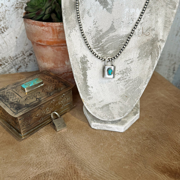 The Turquoise & Sterling Stamped Lock Charm Pendant