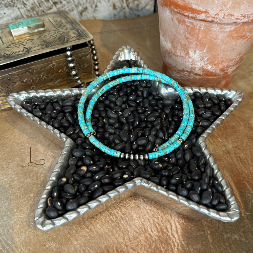 Turquoise & Sterling Silver Pearl Memory Wire Necklace