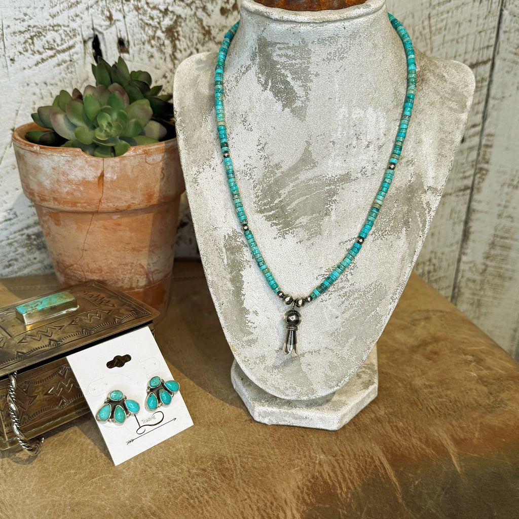 Turquoise & Sterling Silver Squash Blossom Necklace