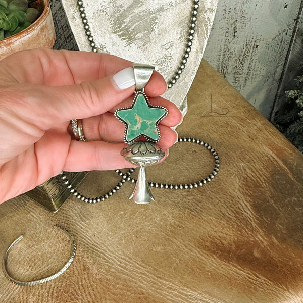 The Turquoise Star Stamped Squash Blossom Pendant